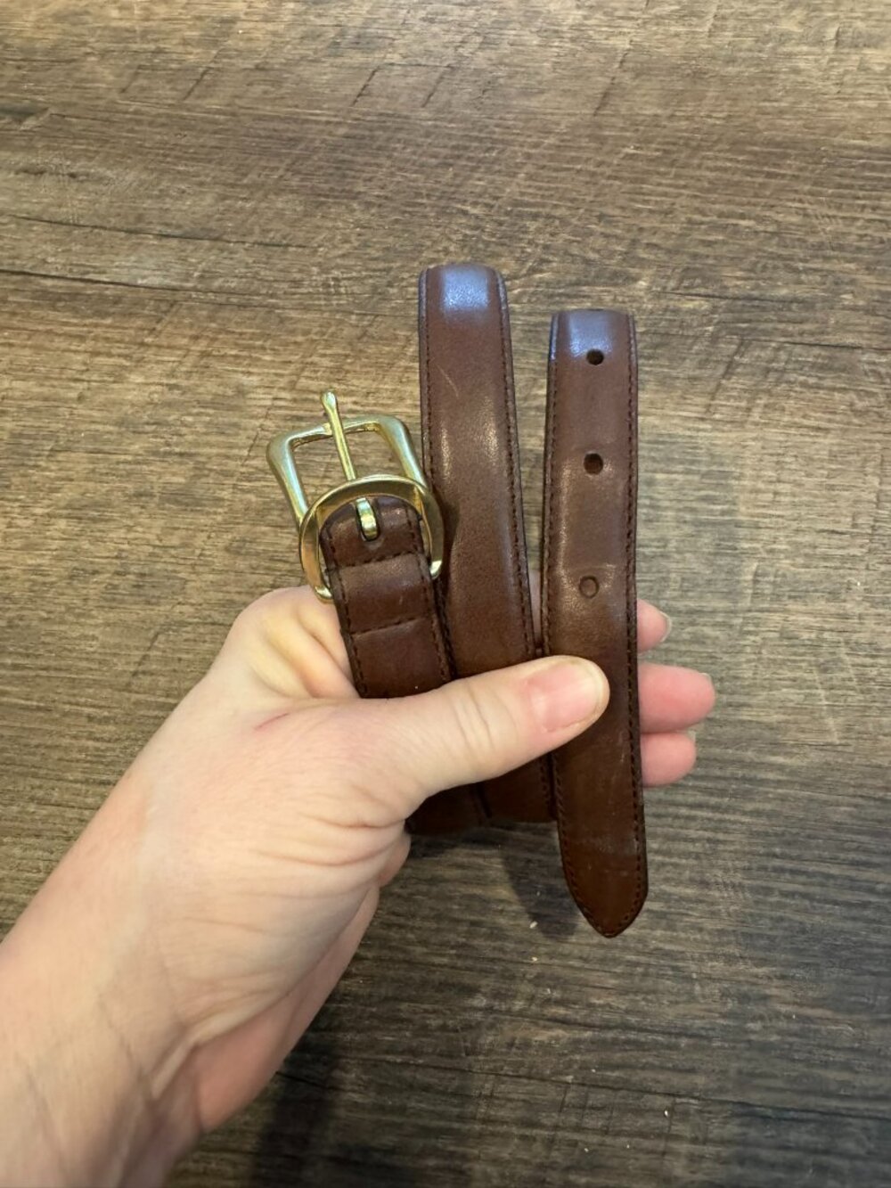 Vintage Brown Leather Coach Belt with Gold Buckle .75" - Women's Size Small